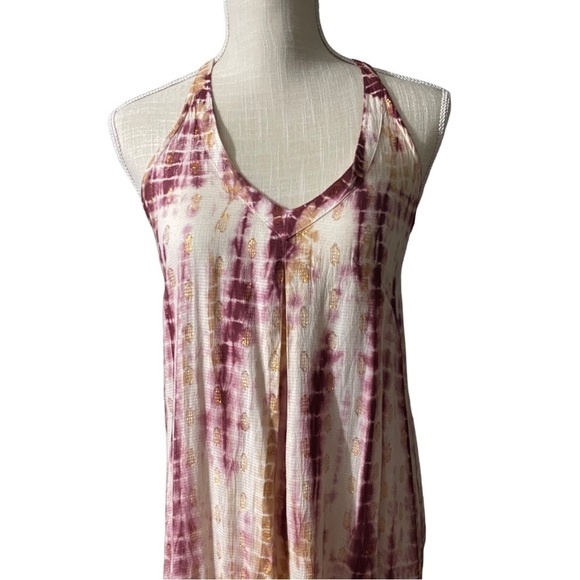 Love Stitch Tie Dye Scale Metallic Dots Textured Sleeveless Halter Maxi Dress Sm - Picture 4 of 12